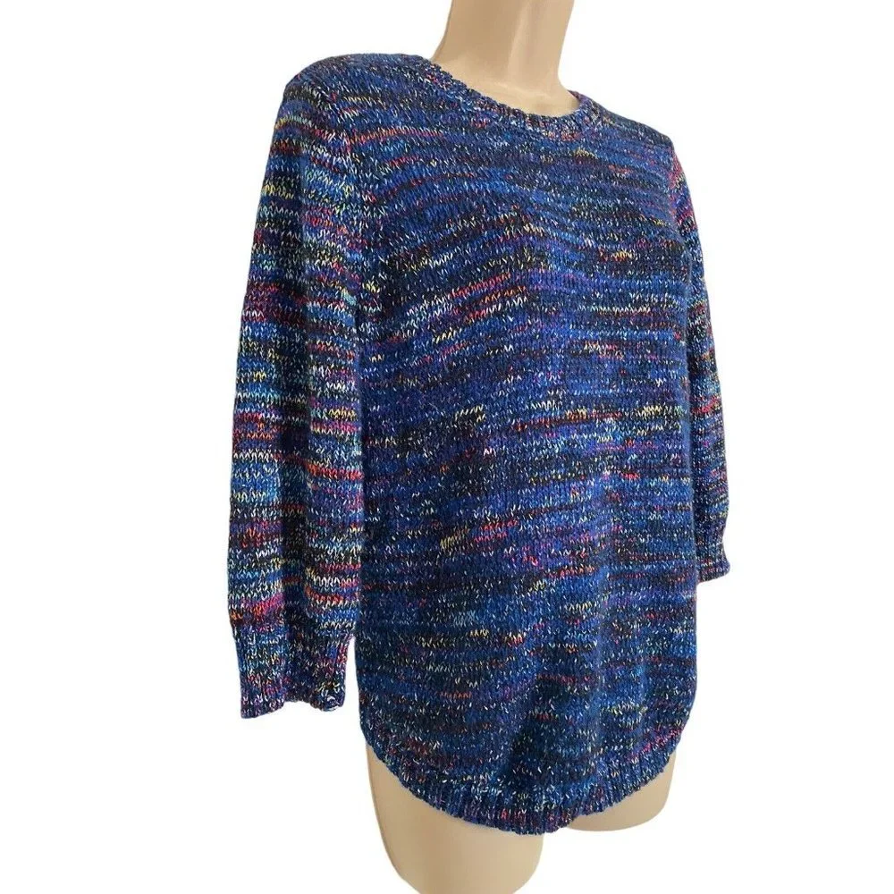 New York CO Collection Petite Large Multicolored Blue Knit Sweater Pullover
